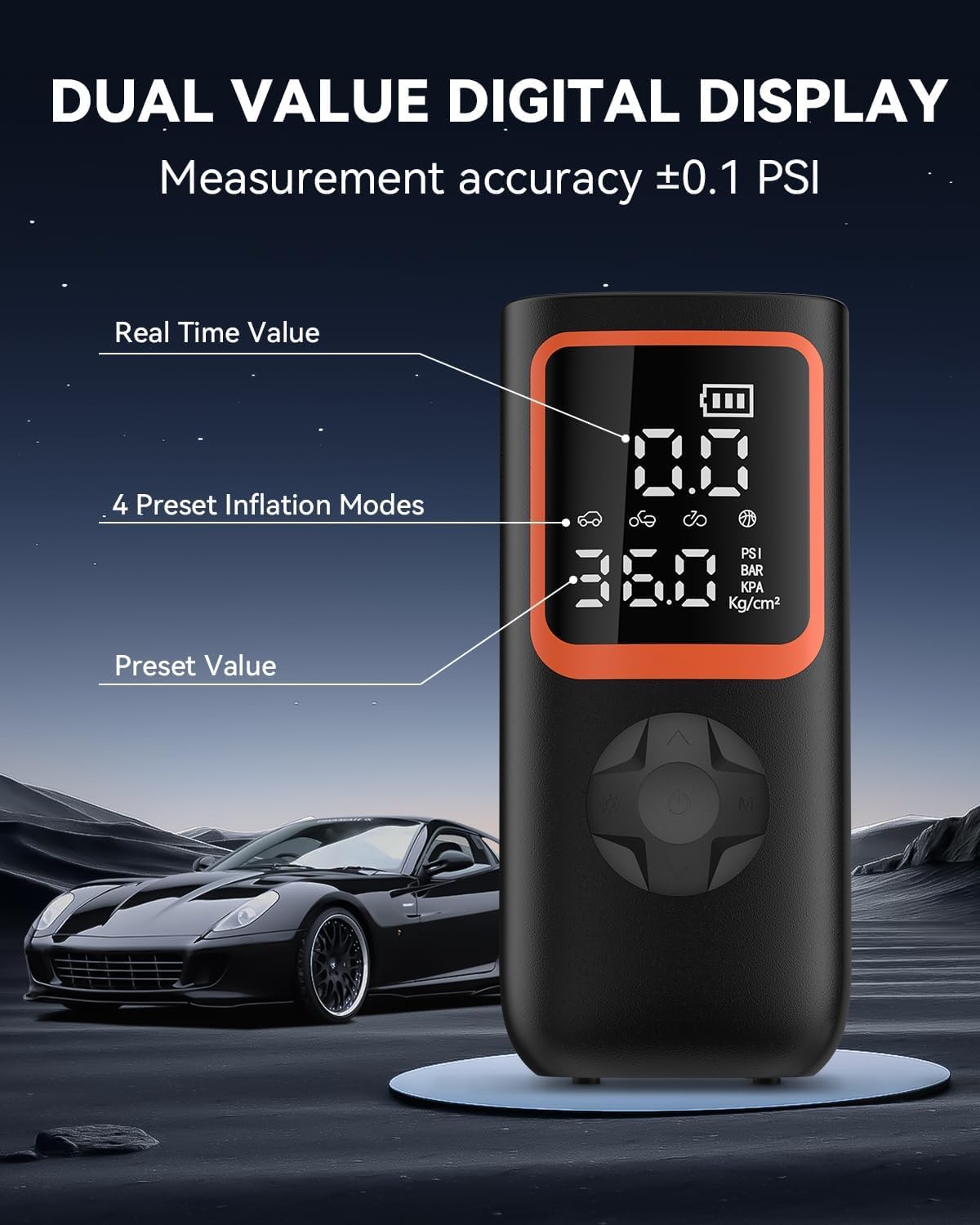 Elektrische Luftpumpe - 6000mAh & 150PSI Fahrradpumpe für Autoreifen mit Manometer & LED-Licht, 2X schnellere Aufblasung Mini Kompressor für Auto Fahrräder, Motorra 5