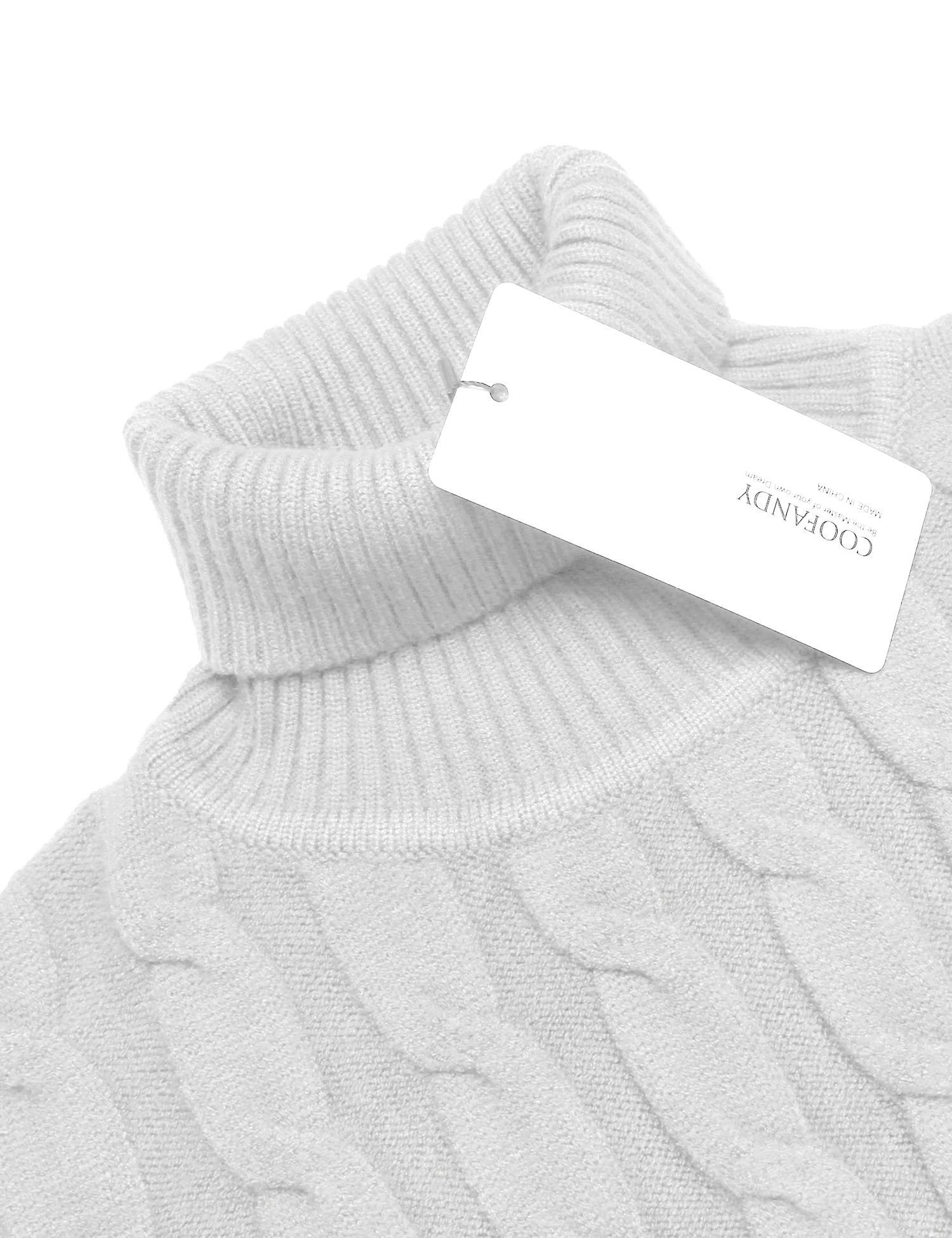 COOFANDY Herren Pullover Rollkragen Strickpullover Zopf Pullover Turtleneck Rollkragenpullover Warme Sweater Winter Basic Weiß L 4