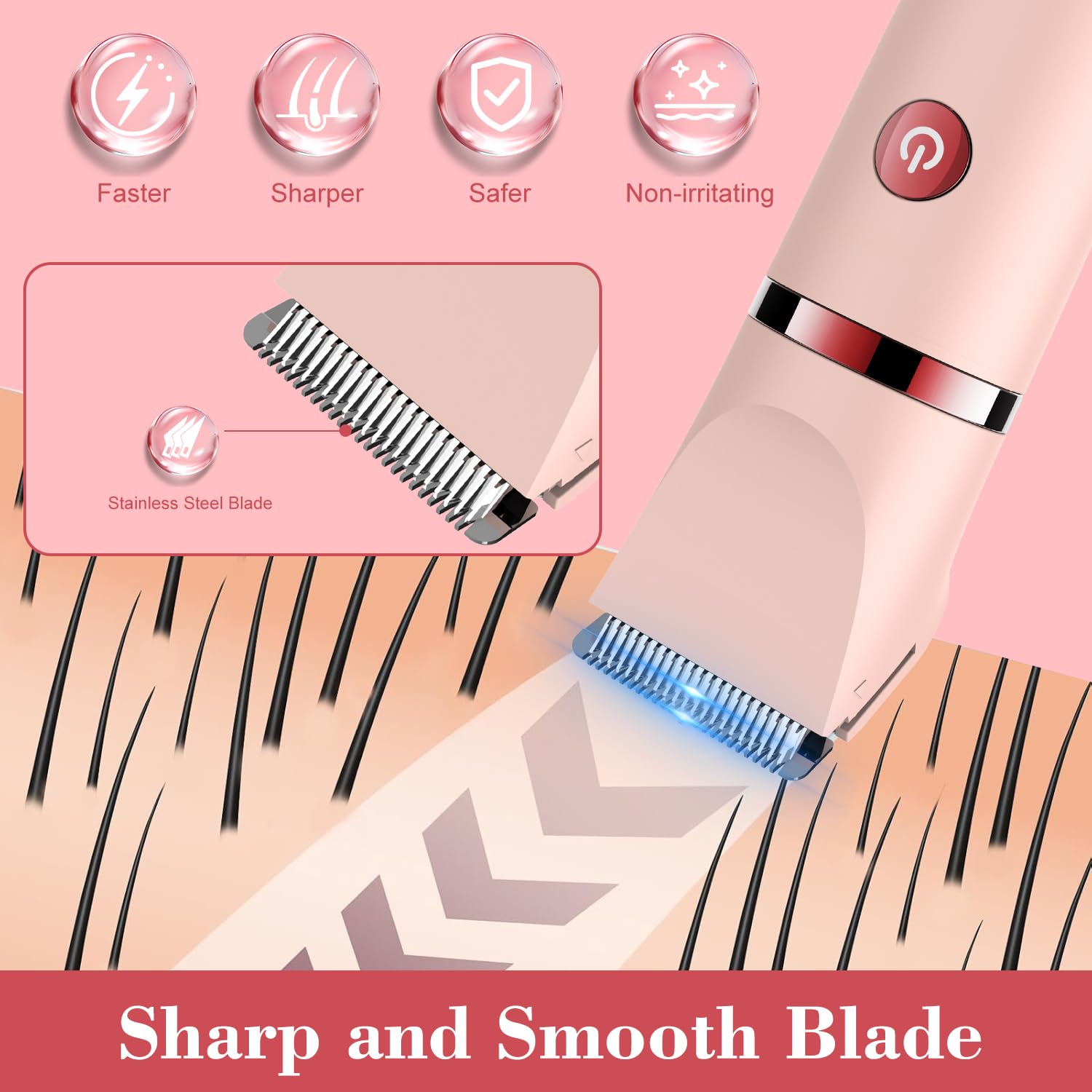 Scttomon Damenrasierer für Gesicht, Achseln, Beine, Arme & Bikinizone Rasierer Elektrorasierer Körpertrimmer Intimrasierer Bikini-Trimmer für Frauen Wasserdicht Nass/Trocken LCD-Display 3-in-1 Rosa 4