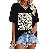 Oversized Tshirts for Women V Neck Short Sleeve Summer Casual Basic Loose Tops