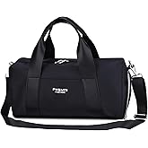 Sports Small Gym Bag for Women & Girls and Kids, Cute Mini Duffle Bag with Wet Pocket & Shoes Compartment, Personal Item Travel Workout Bag, 16"-Small, Black