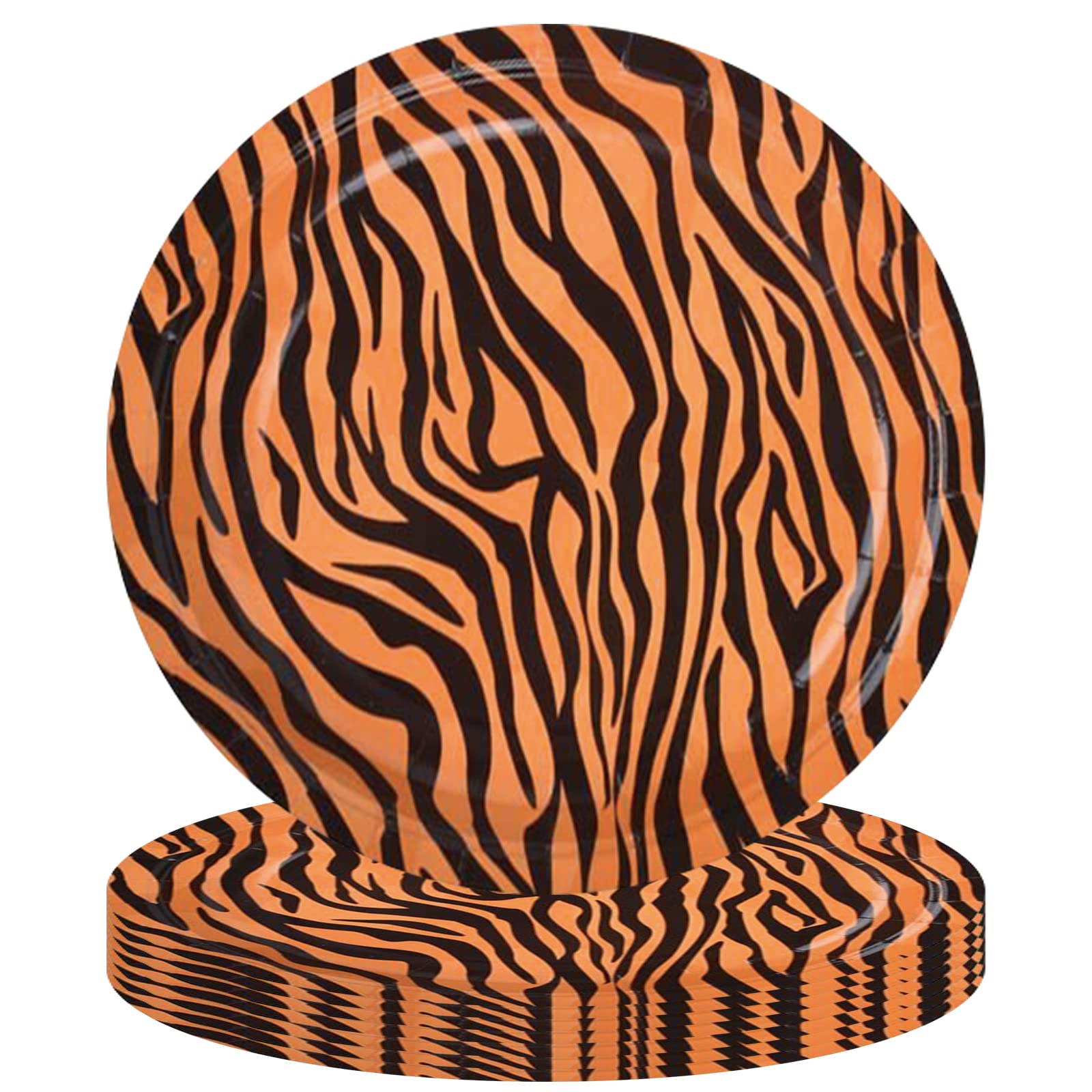 POPOYU 16P Jungle Safari Animal Party Tiger Print Paper Plates 9 inch,Jungle Animal Party Disposable Paper Plates,Jungle Theme Party Tableware Decor Set for Kids Jungle Safari Reptile Party Supplies