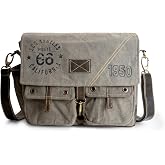 3Blifestyle Route 66 Canvas Laptop Messenger Bag for Men, Vintage Crossbody | Upcycled military canvas &amp; leather, vintage style. Fits a laptop; wear crossbody or shoulder. For work, college &amp; travel
