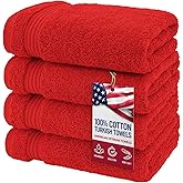 American Veteran Towel, Hand Towels for Bathroom Set of 4, 100% Cotton Turkish Hand Towel Sets, Soft Hand Face Towels, Red Hand Towels