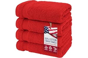 American Veteran Towel, Hand Towels for Bathroom Set of 4, 100% Cotton Turkish Hand Towel Sets, Soft Hand Face Towels, Red Hand Towels