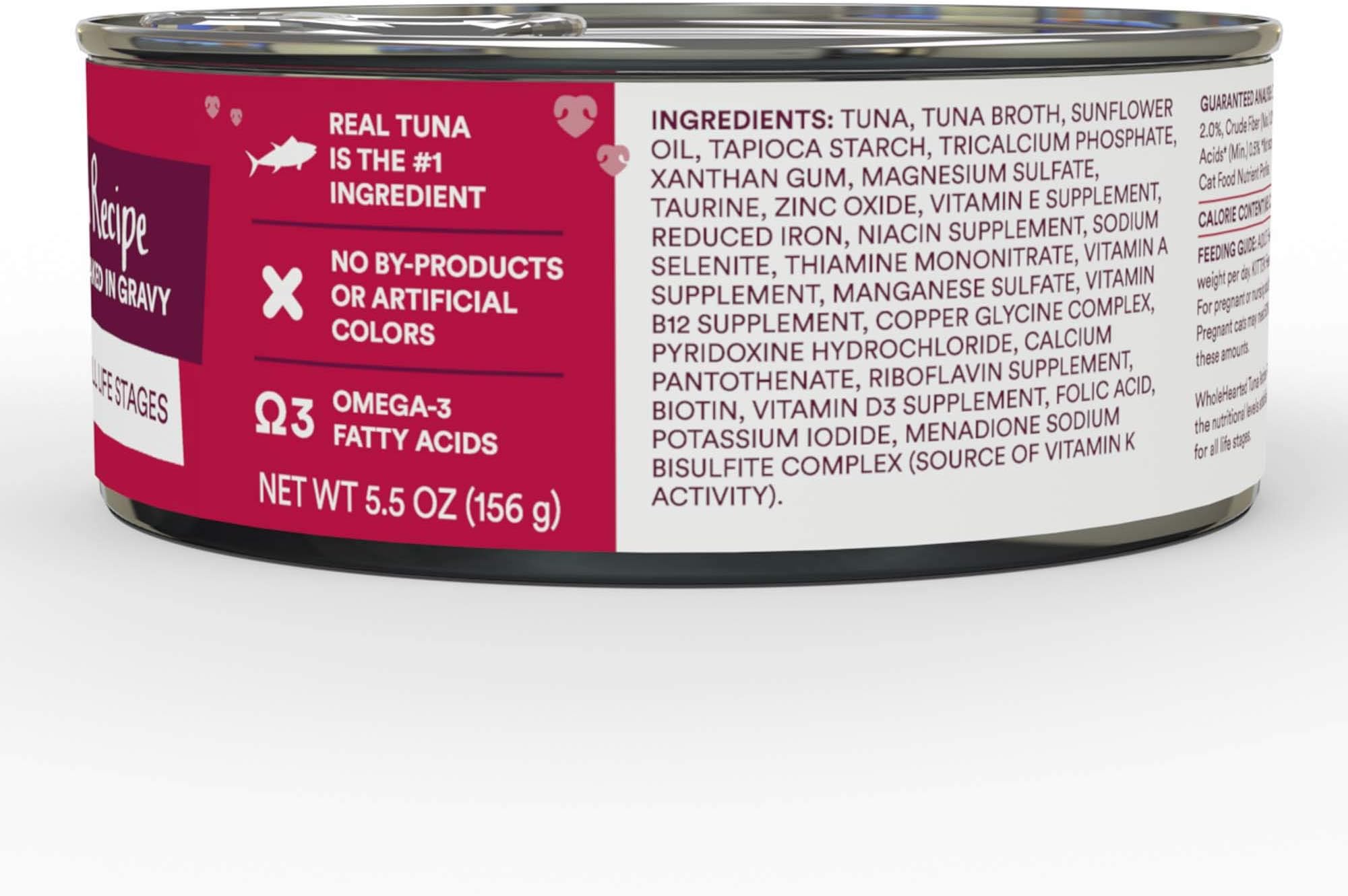 WholeHearted Grain Free Tuna Recipe Flaked in Gravy All Life Stages Wet Cat Food, 5.5 oz, Case of 12, 12 X 5.5 OZ