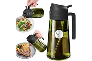 YARRAMATE 16oz/470ml Light-Blocking 2 in 1 Dark Oil Sprayer for Cooking, PremiumFood-Grade Dark Green Olive Oil Dispenser Bot