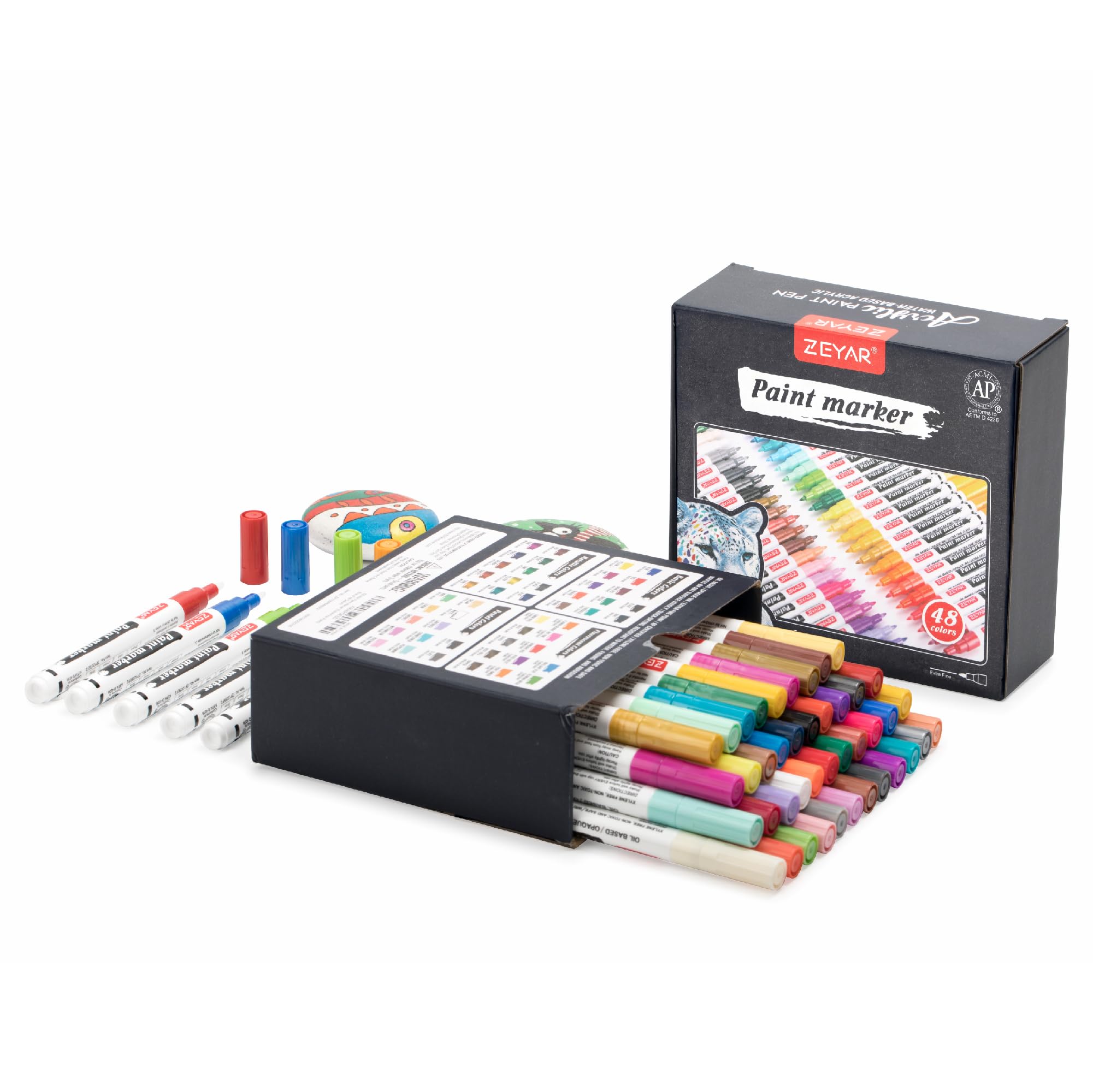 ZEYAR Oil-Based Paint Markers, Expert of Rock Painting, Extra Fine Point, 48 Colors, AP Certified. Permanent Ink & Waterproof, Works on Rock, Wood, Glass, Metal, Ceramic and more (48 Colors)