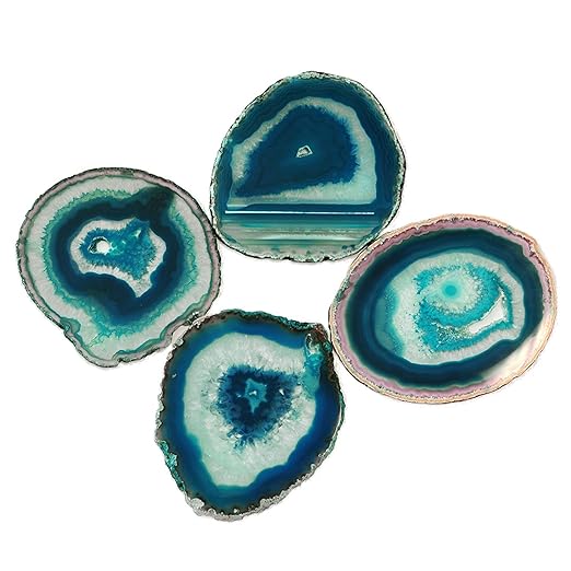 Teal Agate Coaster Set of 4 with Bumper, By JIC Gem Rock