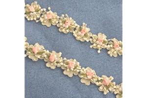 Kuasting 2 Yard Vintage Pearl Flower Ribbon Scallop Edge Trim Lace Fabric Sewing Lace Trim Handmade DIY Sewing Supplies for Dress Embellishment (Small Pearl lace)