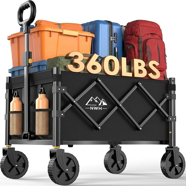NWH COLLAPSIBLE WAGON CART WITH WHEELS FOLDABLE, 360LBS LARGE CAPACITY PORTABLE FOLDING UTILITY HEAVY DUTY BEACH WAGONS CART WITH ALL-TERRAIN WHEELS FOR GROCERIES SHOPPING, CAMPING, SPORTS, GARDEN