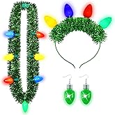 NOVWANG 3 PCS Christmas Bulb Lights Headband Necklace with 9 Light Bulb Dangle Drop Earrings Christmas Necklace for Kids Adult Party Supplies Accessory