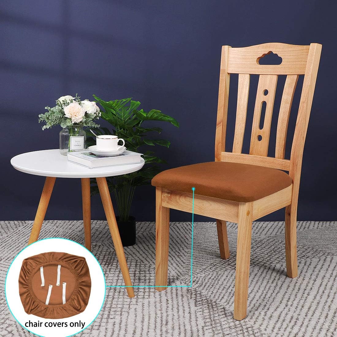 PiccoCasa Dining Chair Seat Covers Set of 6, Velvet Chair Seat Cover with Ties for Dining Room - Image 4