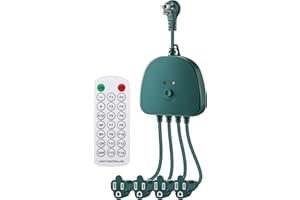 GULFMEW Christmas Light Controller with Remote, Create Dazzling Lighting Displays with Multiple Functions, Timer, Dusk to Dawn Sensor, Adjust Speed for Outdoor Indoor String Light (4 Channel, 14 Functions)