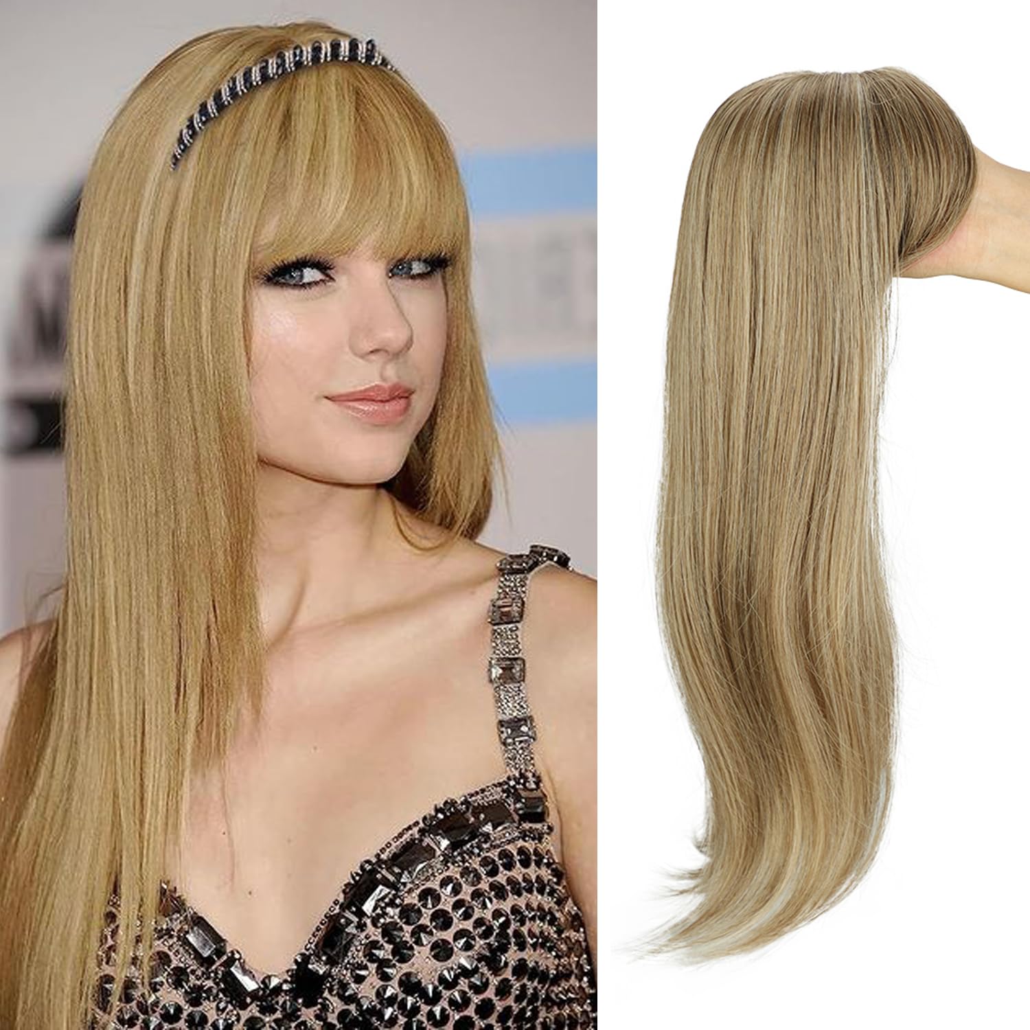 Clip in Fringe, 3D 360° Cover Hair Toppers for Women Fake Fringe Clip in Bangs Clip Wispy Fake Bangs 18 Inch Fluffy Toppers Hair Pieces for Women (10H22#)