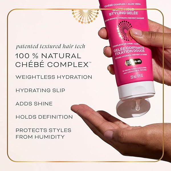 CHÉRIBÉ SOFT HOLD STYLING GELEE WITH 100% CHEBE COMPLEX + ALOE VERA, CURL DEFINING, MOISTURIZING & SHINE ENHANCING STYLING GEL – HAIR GEL FOR ALL TEXTURES 2A-4C & POROSITIES, ALCOHOL-FREE, 8 FL OZ
