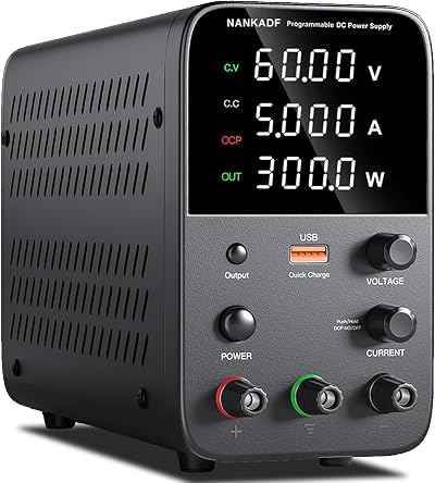 NANKADF DC Power Supply 0-60V 0-5A USB Fast Charge 18W CC/CV 4-Digit Display