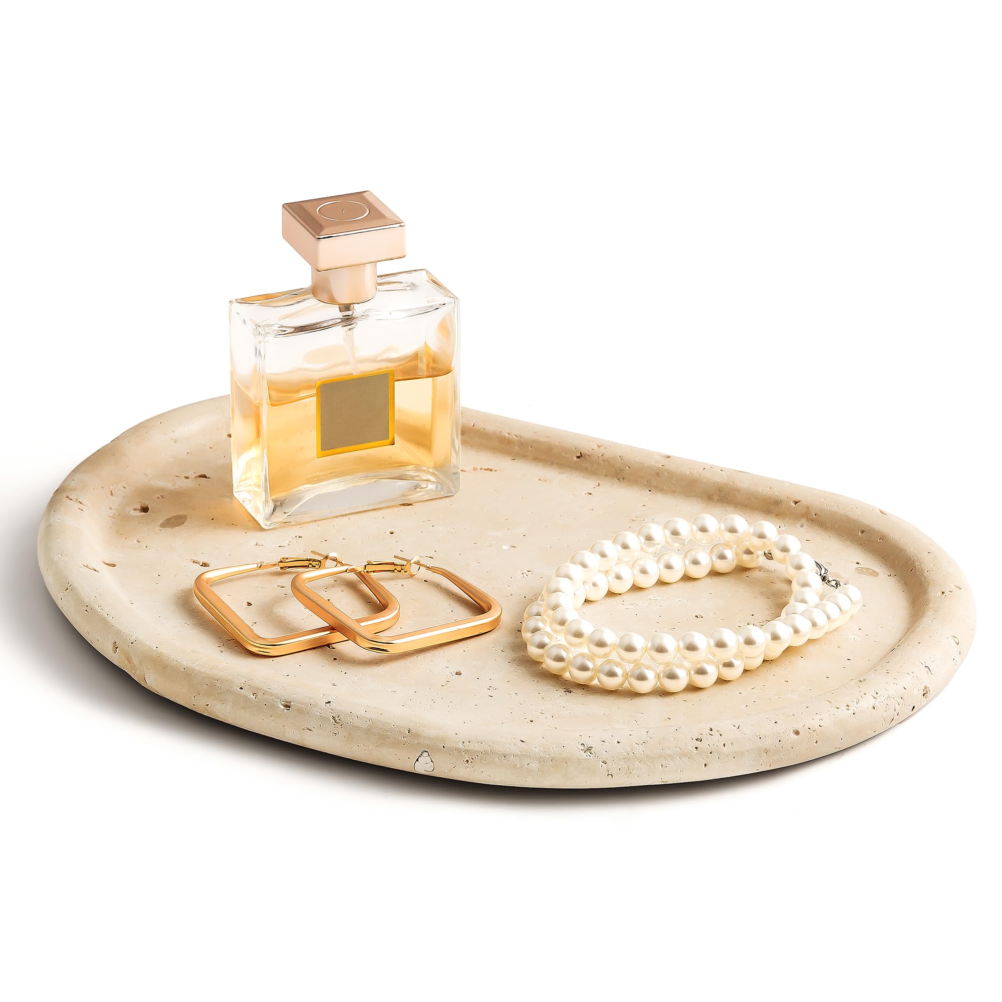 Photo 1 of N NANSHOP Natural Travertine Tray,Marble Ring Dish for Bathroom,Special-Shaped Jewelry Tray,Dressing Table, Bedside Table,Home Decor,Beige Large (NS030)
