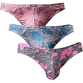 iKingsky Men's Camouflage Thong Underwear Sexy Low Rise T-back Underwear Pack of 3