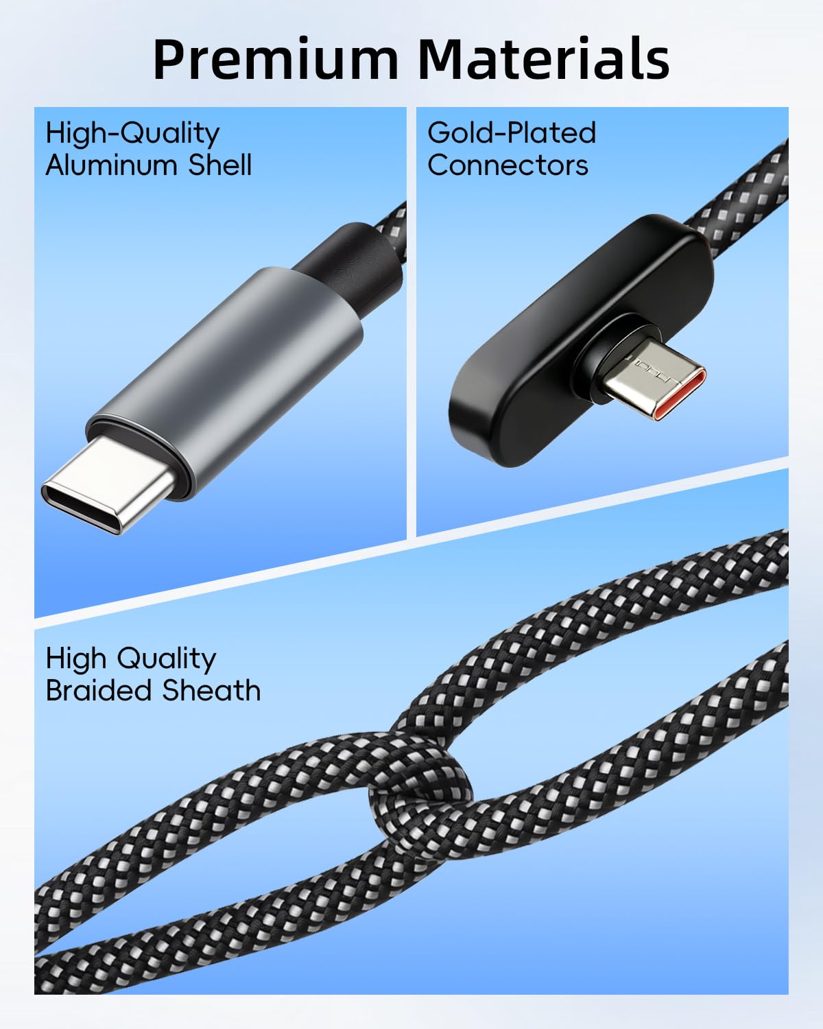 RIIEYOCA 60W USB C auf USB C Kabel, 3er-Pack (1m/1,5m/2m) 90 Grad Winkel USB-C Kabel 3A Schnellladekabel, Typ C auf C Ladekabel, kompatibel mit Smartphone, Tablet, Laptop, Carplay 6