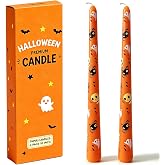 Topsics Taper Candles Halloween, 10 Inch Orange Tall Candle Set of 2 | Decorative Pumpkin Bat Ghost Candlesticks, Halloween Party Decor Candles