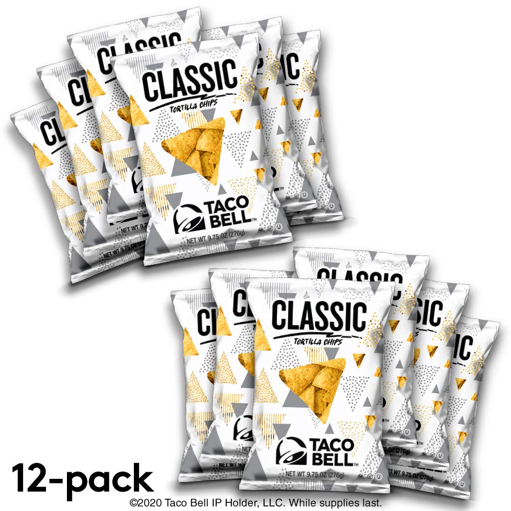 Taco Bell Tortilla Chips - Classic Flavor | Lightly Salted Gluten-Free Tortilla Crisps | Bulk Family Size - 9.75 Ounce (12 Pack)