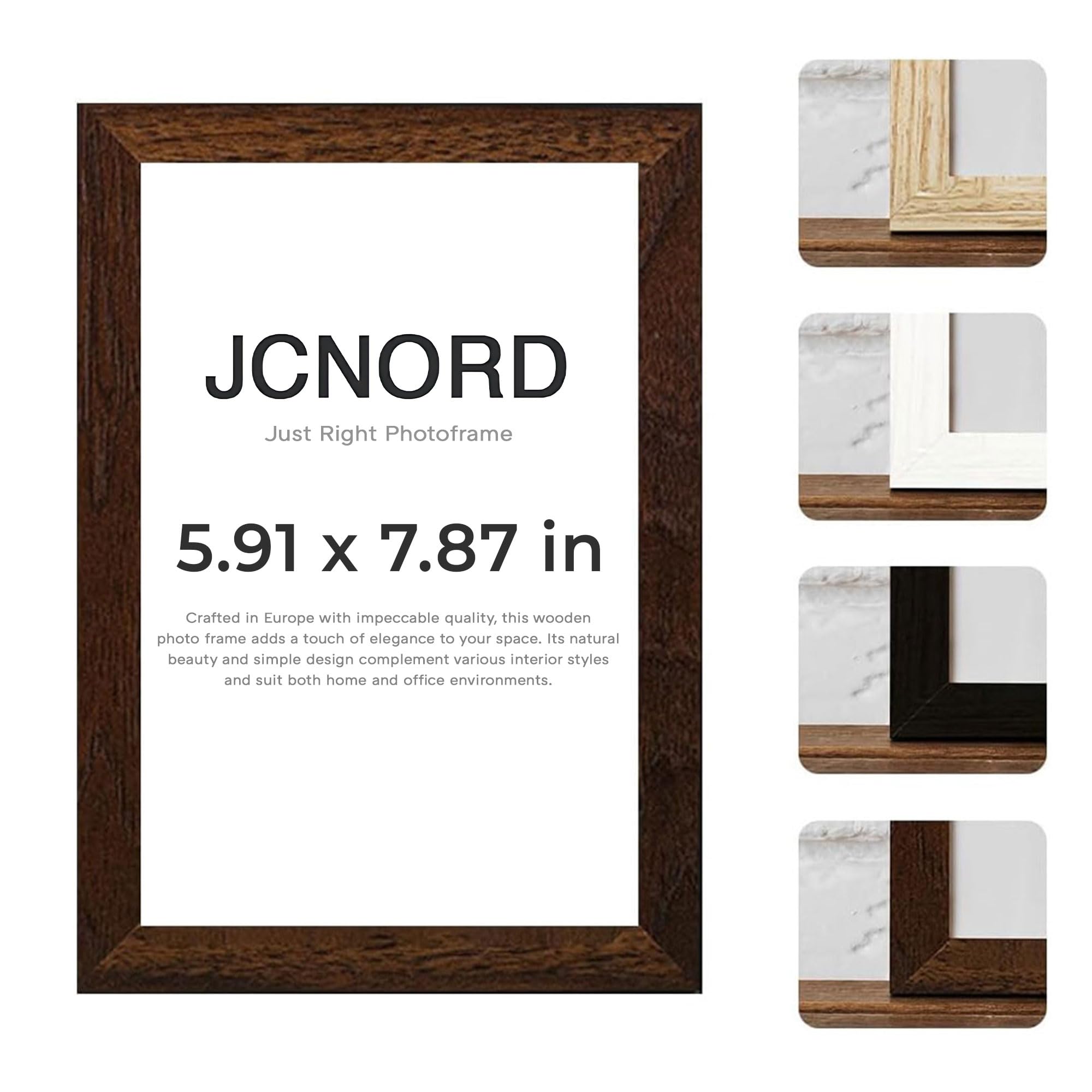 JCNORD MDF Walnut Wooden Picture Frame 6x8 inches (15x20 cm) with Shatterproof Acrylic Glass | Modern Photo Frame for Walls and Tables