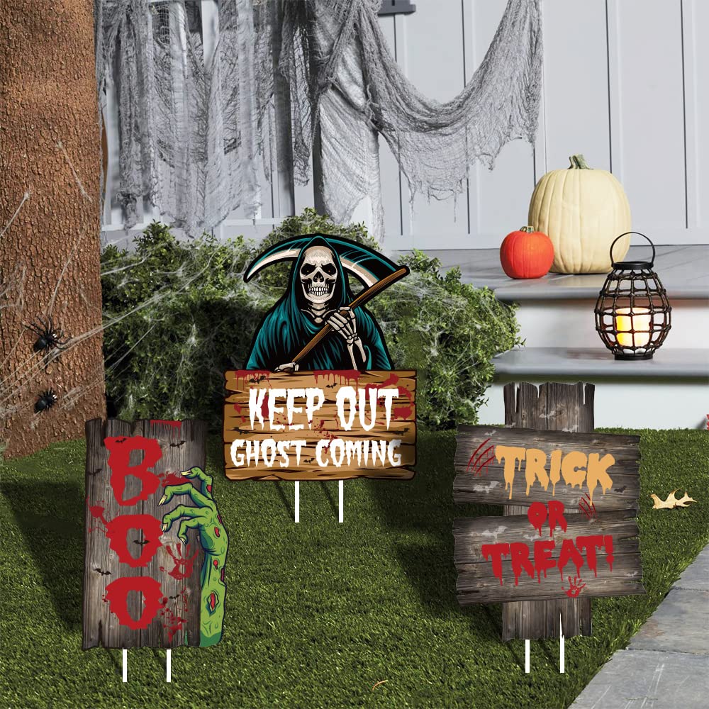 Fancy Daily Halloween Garden Decorations 3 Pack Halloween Yard Signs Scary Theme Garden outdoor Waterproof Ghost Yard Stake Signs