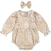 ZOELNIC Baby Girl Fall Outfits Newborn Girl Clothes Long Sleeve Baby Girl Romper Cute Bubble Infant Floral One Piece Jumpsuit