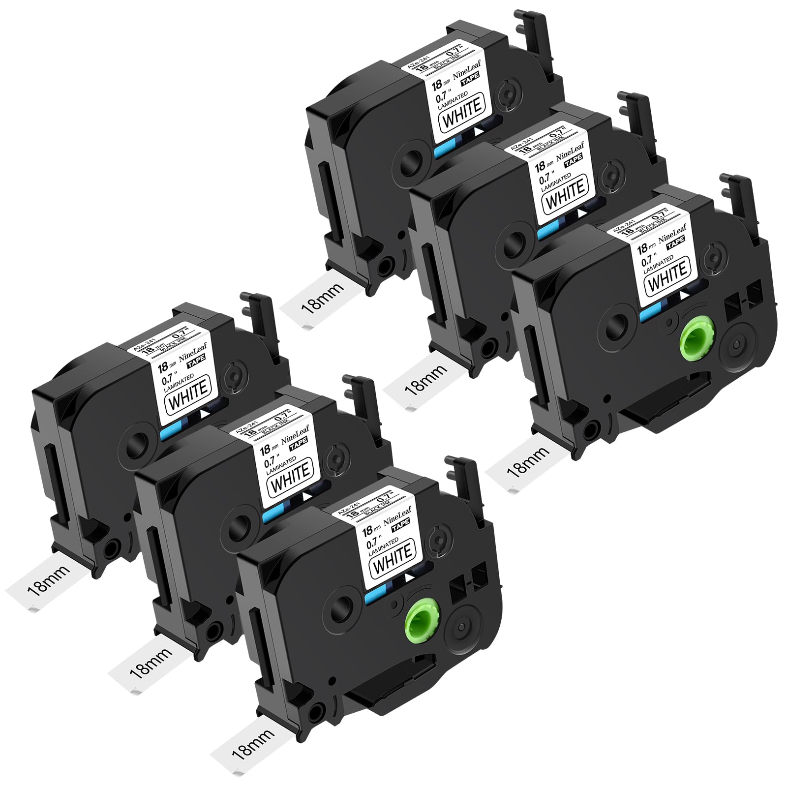 NineLeaf 6 x Compatible with Brother P-touch tapes 18 mm TZe-241 TZe241 TZ-241 TZ241 0.7 inch white label tape black on white Tze 18 mm laminated for Brother Ptouch PT-D400 D410 D450 PT-1830 2430