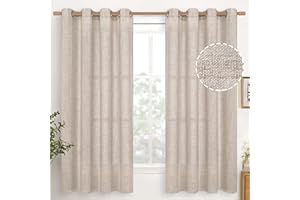 YoungsTex Linen Semi Sheer Curtains 63 Inch Length 2 Panels for Living Room - Light Filtering Drapes with Bronze Grommet Beige Window Treatments for Country Office Bedroom, 52 X 63 Inch