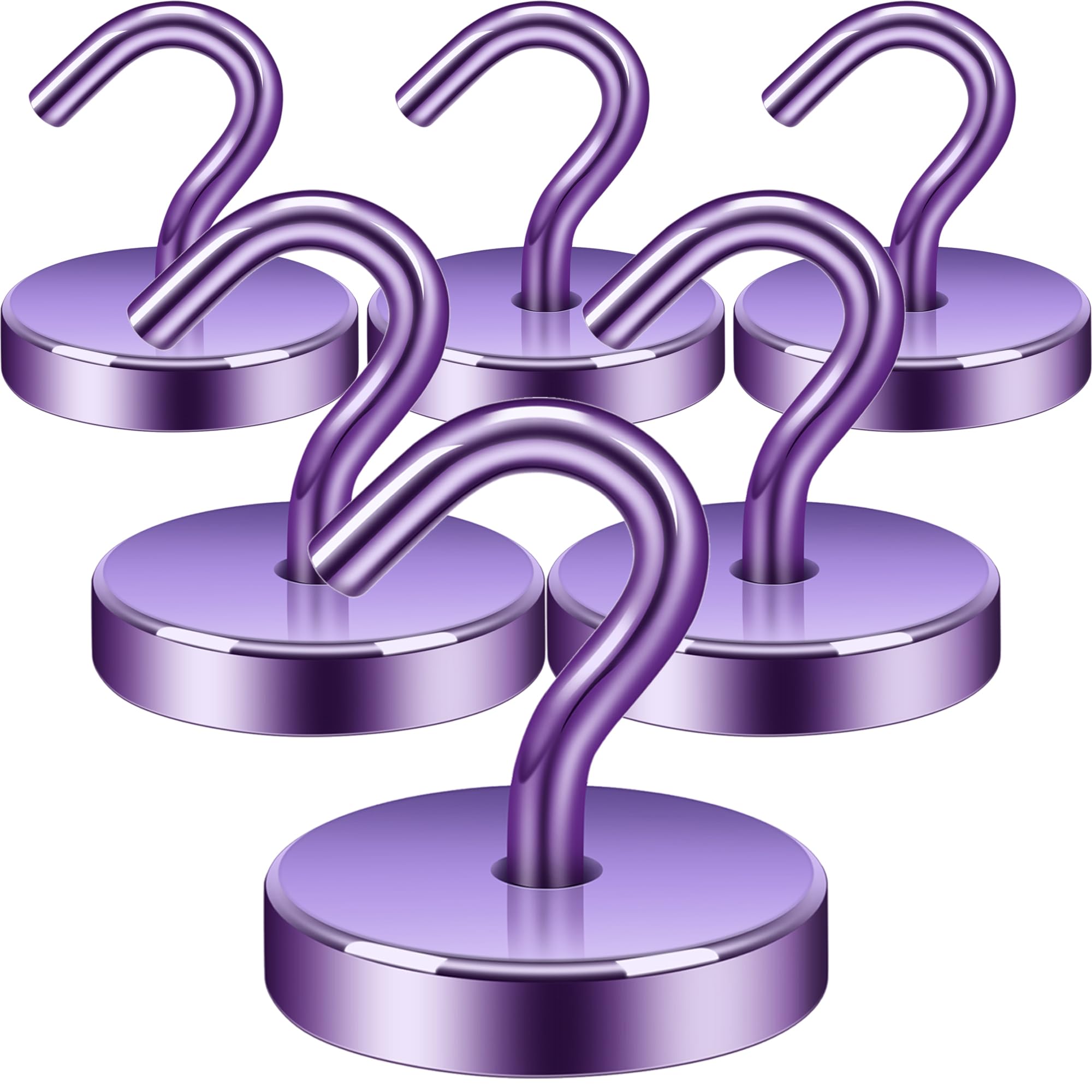 Neosmuk Magnetic Hooks, 120lb Extra Strong Magnet with Hook for Fridge,Heavy Duty Cruise Hook for Ceiling,Small Magnetic Holder for Van, Tool(Purple, Pack of 6)