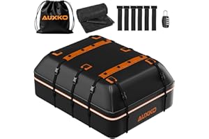 AUXKO 22 Cubic Ft Waterproof Rooftop Cargo Carrier Bag for All Vehicles with/Without Roof Rack, Soft Shell Car Roof Bag with Reflective Strip Includes Anti-Slip Mat, 6 Door Hooks & Combination Lock
