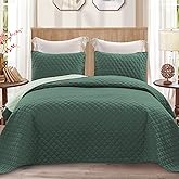 Exclusivo Mezcla Reversible Full Queen Quilt Bedding Set with Pillow Shams, Lightweight Quilts Queen Size, Soft Bedspreads Bed Coverlets for All Seasons - (Dark Green, 90"x96")