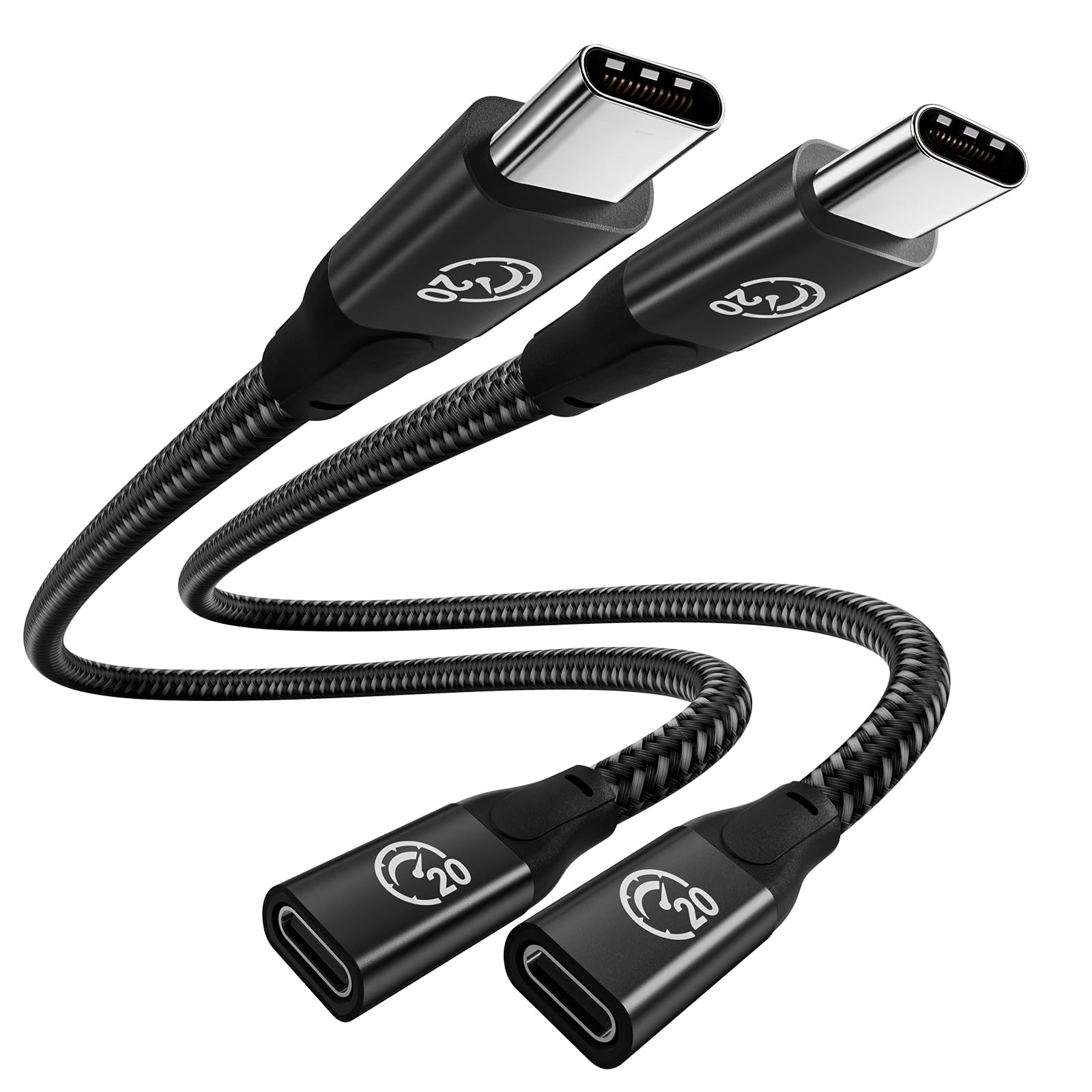 UseBean USB C Extension Cable 100W 0.3M 2Pack, Short 4K Video USB-C 3.2 Gen2 20Gbps Male to Female Fast Charge Cable, Type-C Extender Cord, for MacBook, iPad Pro/Air, iPhone 16 15, Galaxy S25 S24