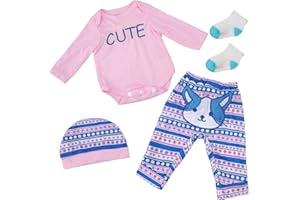 BABESIDE 4 Pcs Reborn Baby Doll Clothes Set for 17-22 Inch Babydolls, Cute Cat Pattern Baby Doll Accessories with Hat Socks for Realistic Baby Dolls Accessories, Pink