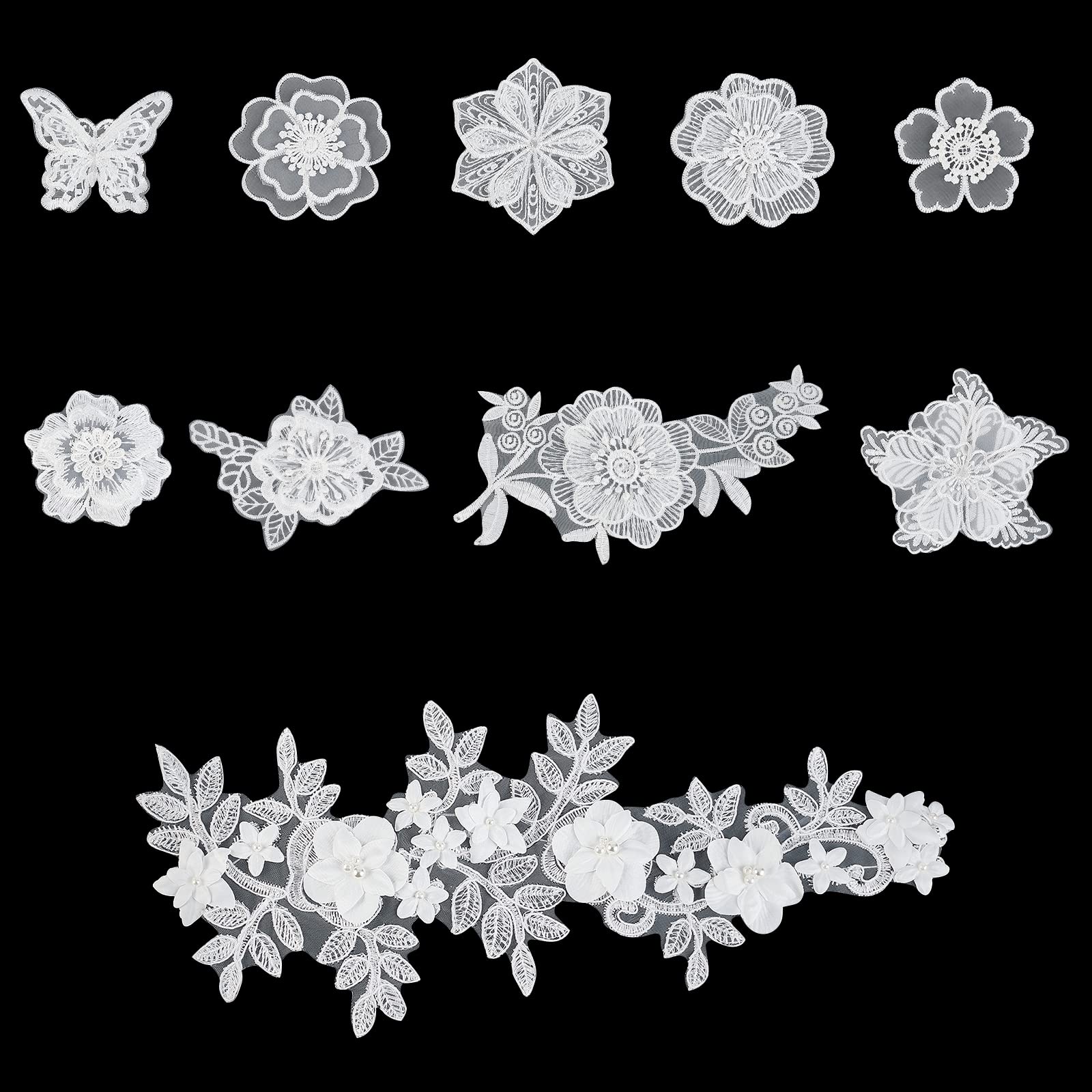 NBEADS 10 Pcs White Organza Embroidery Lace Flower Sew on Patches Appliques for Decoration Or Repair of Clothing Backpacks Jeans Caps Shoes