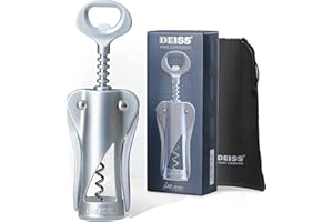 Deiss LUX Wine Opener, All-Metal Wing Corkscrew Wine Bottle Opener with Built-in Beer Bottle Opener - Ergonomic Cork Screw Wi