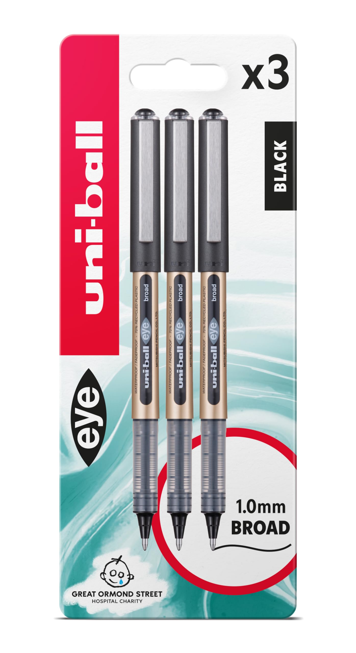 UB-150-10 Eye Broad Rollerball 3pc Blister Black Plastic Free Packaging