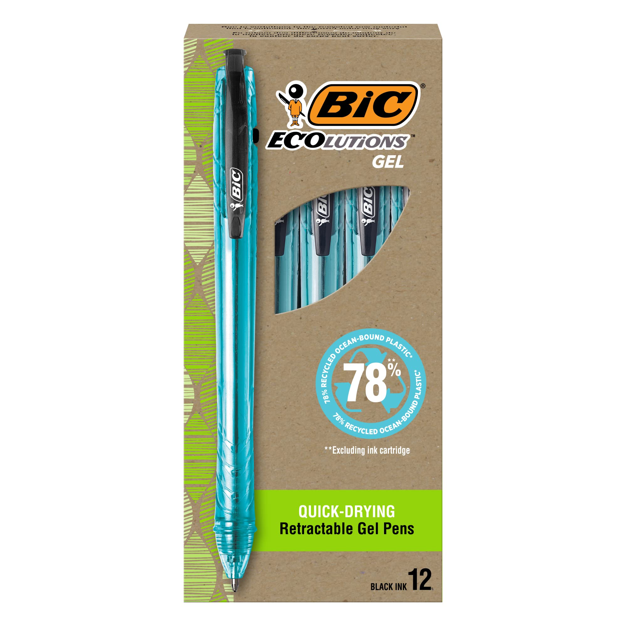 BIC Ecolutions Ocean-Bound Plastic Gel Pens, Medium Point