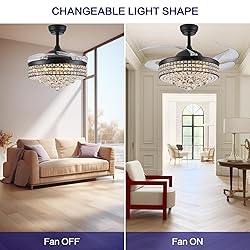 TRSIOPFC 36 Inch Dimmable Crystal Fandelier Ceiling