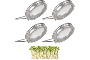 4pcs Sprouting Lids for Wide Mouth Mason Jars, Stainless Steel Reusable Sprouts Growing Jar Lid with Fine Mesh for Organic Al