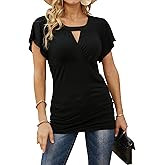 Ninedaily Women Dressy Tunic Tops Crossover V Neck Raglan Sleeve Ruched Blouse