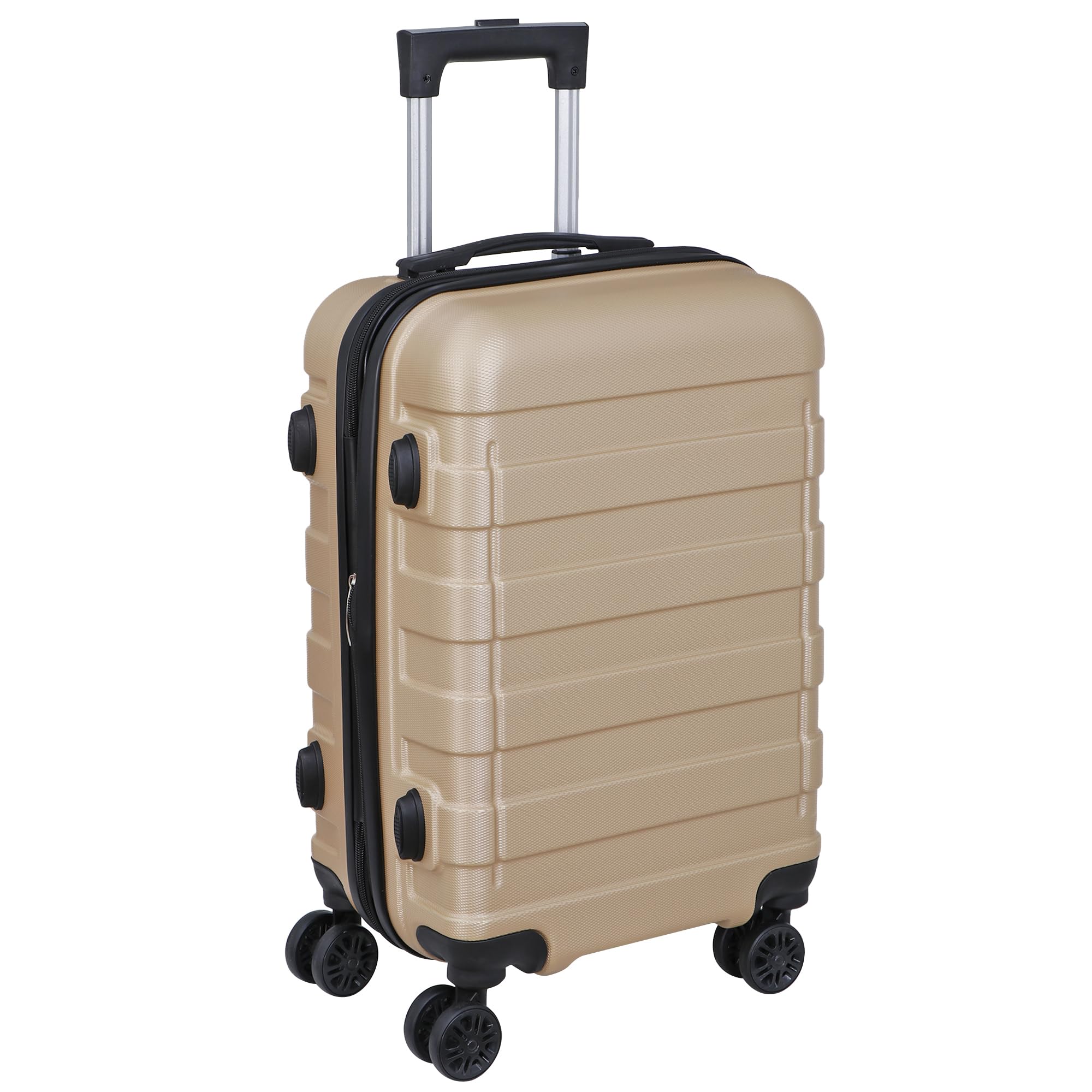 20" Hardside Spinner Luggage – 4-Wheel Expandable Carry-On Suitcase, Black, Waterproof & Locking