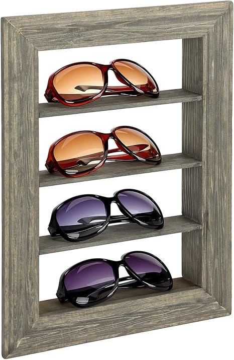 Amazon Co Jp Mygift ヴィンテージグレーウッド 4段壁掛けサングラスホルダー 眼鏡収納 小売ディスプレイラック ホーム キッチン