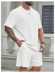 RoseSeek Men's 2 Piece Outfits Textured Drop