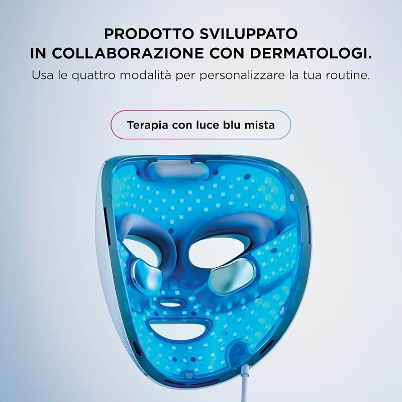 CryoGlow, Maschera LED Viso, Blu, FW312EU, per Skincare a Casa