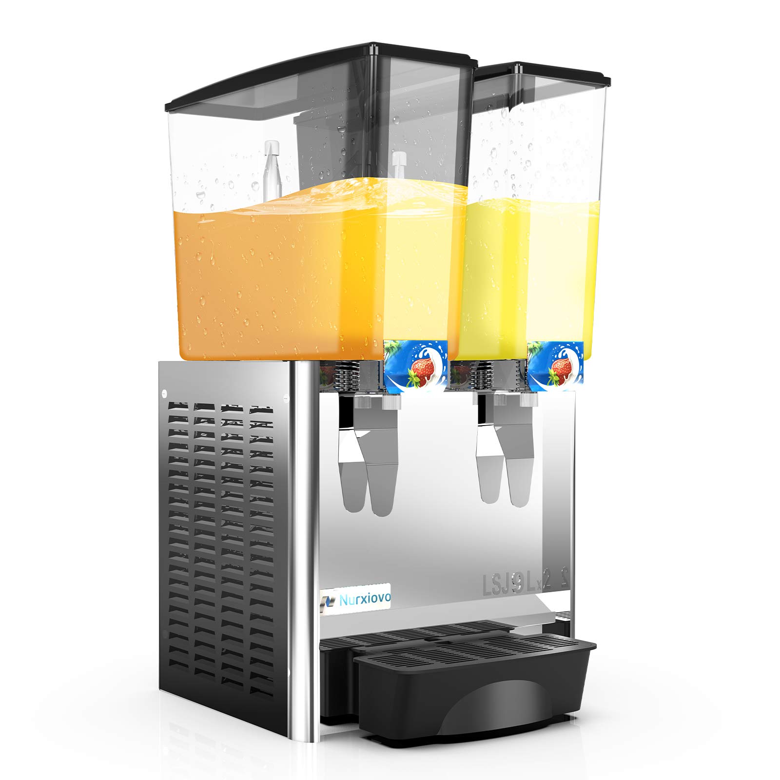 Nurxiovo Commercial Juice Dispenser 2 Tanks 4.7 Gallon juice ice beverage Dispenser Equipped