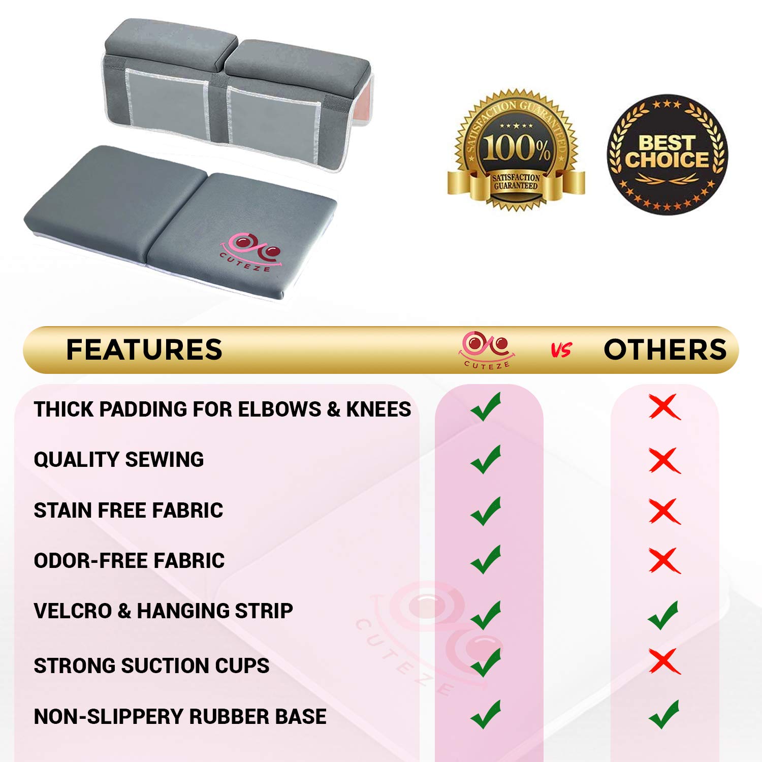 Cuteze Baby Bath Kneeler and Elbow Rest Pad | Kneeling Pad for Baby Bath Tub | Thick Cushion Support for Knee and Elbows | Gray, Unisex : Baby