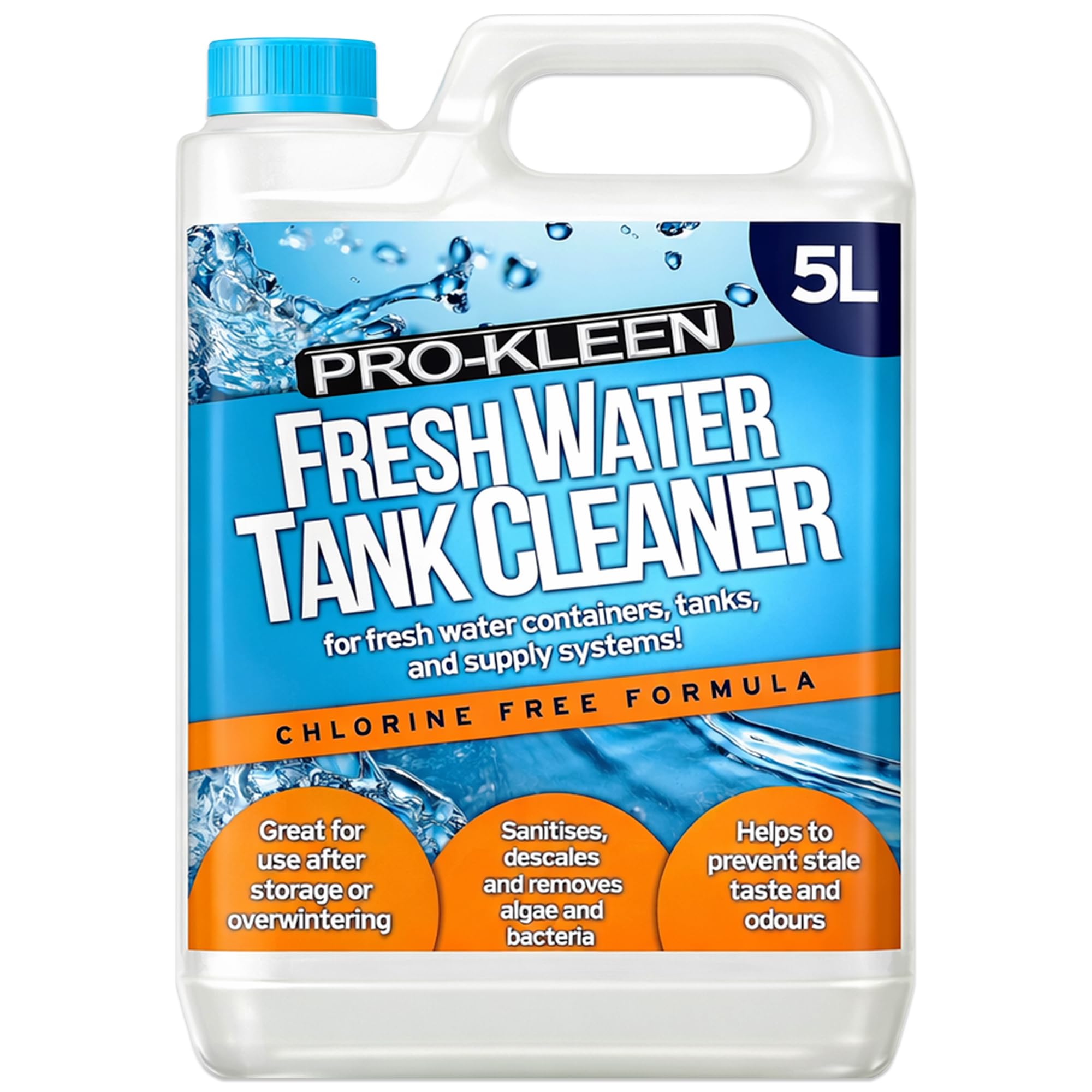 Pro-Kleen Fresh Water Tank Cleaner (5 Litres) - Sanitises, Descales, Removes Algae & Bacteria - Prevents Stale Taste & Odours